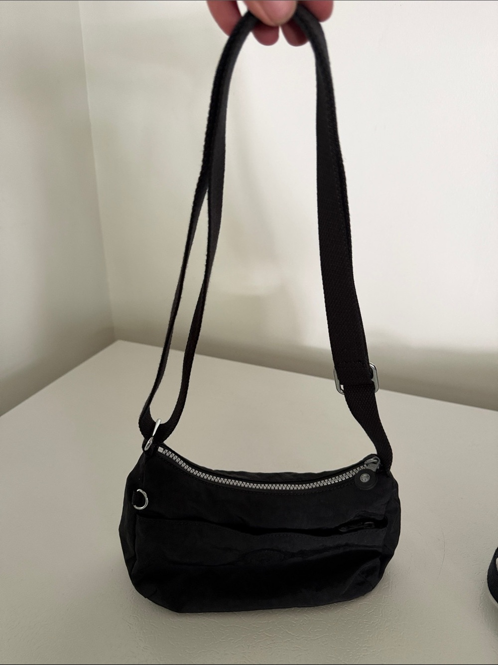 Kipling Black Nylon Shoulder Crossbody Bag with Silver Zipper